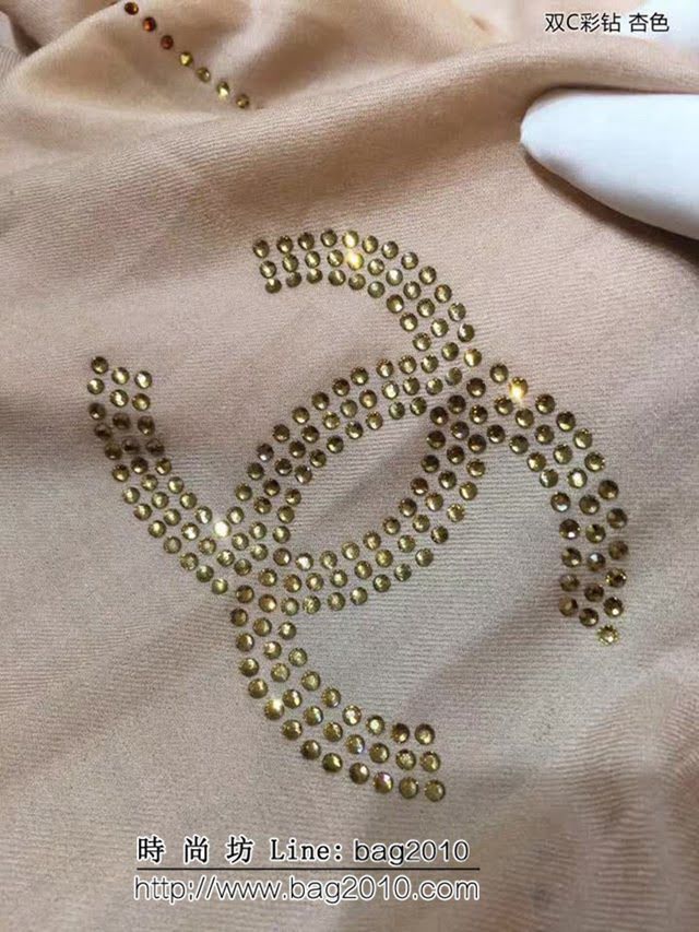 CHANEL香奈兒頂級原單雙C彩鑽 純羊絨燙鑽圍巾  LLWJ7064